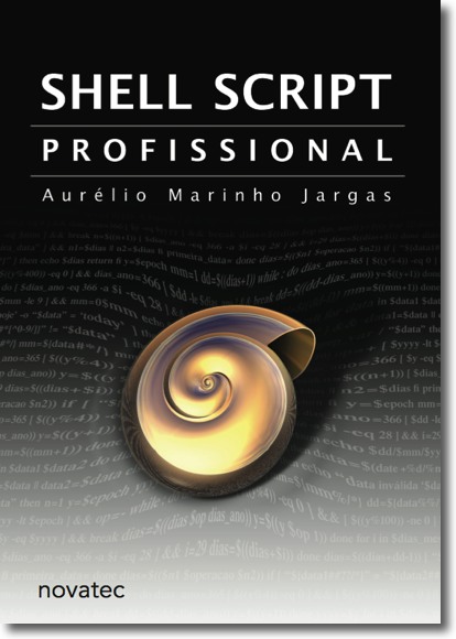 Capa do livro Shell Script Profissional. Vê-se uma grande concha.